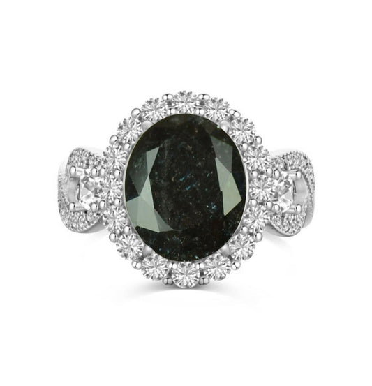 925 Sterling Silver Infinity Oval Cut Black Ice & Diamond Cubic Zirconia Ring
