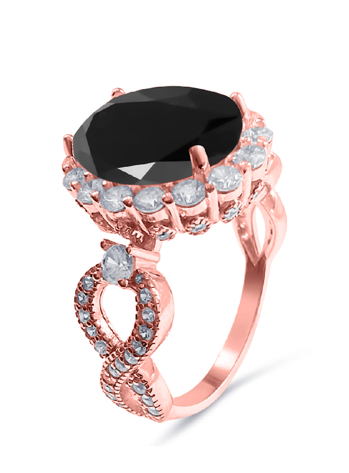 *PRE-ORDER - 925 Sterling Silver Infinity Oval Cut Black Onyx & Diamond Cubic Zirconia Ring in Rose Gold