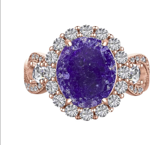 *PRE-ORDER - 925 Sterling Silver Infinity Oval Cut Dark Amethyst Ice & Diamond CZ Ring on Rose Gold