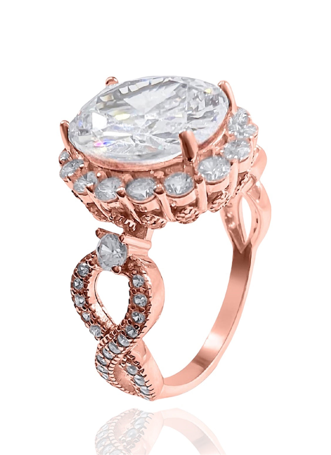 *PRE-ORDER - 925 Sterling Silver Infinity Oval Cut Diamond Cubic Zirconia Ring - Rose Gold