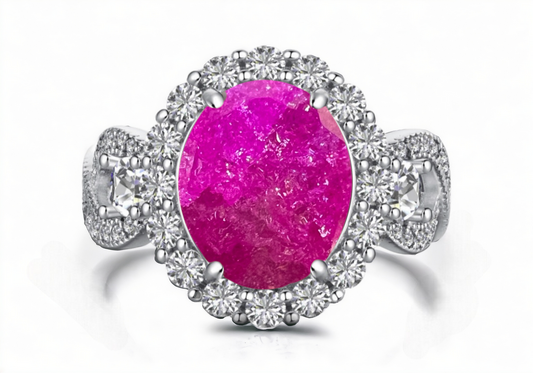 *PRE-ORDER - 925 Sterling Silver Infinity Oval Cut Hot Pink Ice & Diamond CZ Ring
