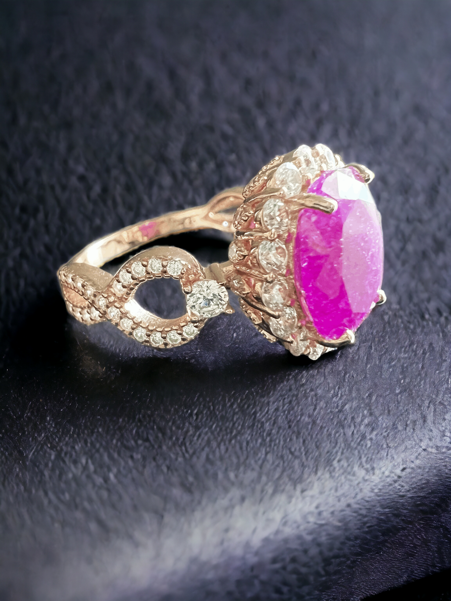 *PRE-ORDER - 925 Sterling Silver Infinity Oval Cut Hot Pink Ice & Diamond CZ Ring on Rose Gold