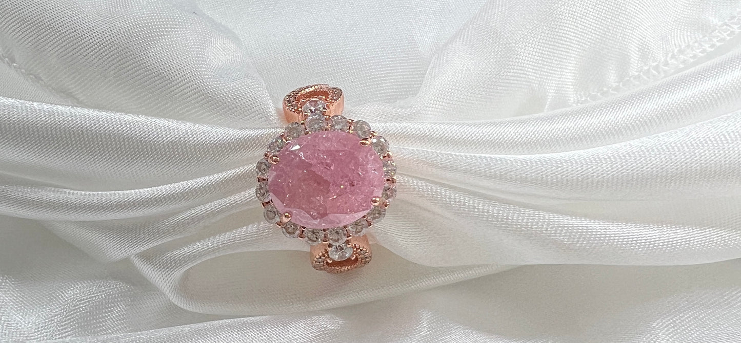 925 Sterling Silver Infinity Oval Cut Light Pink Ice & Diamond Cubic Zirconia Ring - Rose Gold