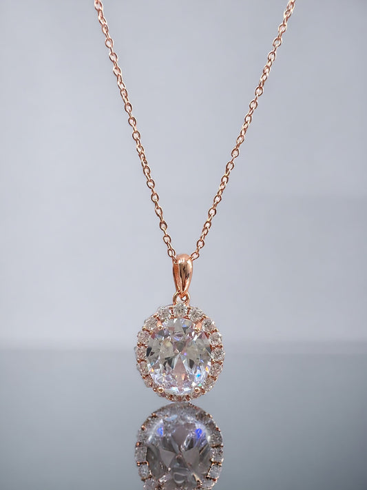 *PRE-ORDER - 925 Sterling Silver Oval Cut Diamond CZ Halo Pendant Necklace
