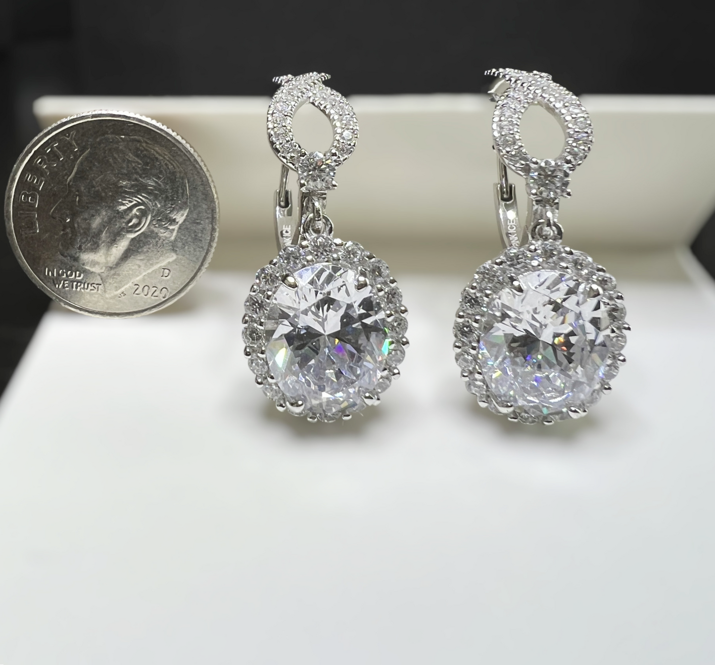 925 Sterling Silver Oval Halo Diamond CZ Infinity Drop Earrings
