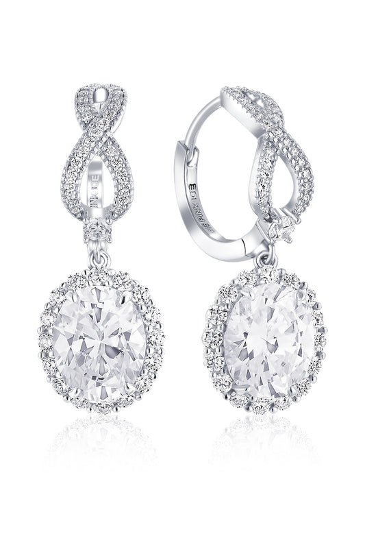 *PRE-ORDER * 925 Sterling Silver Oval Halo Diamond CZ Infinity Drop Earrings