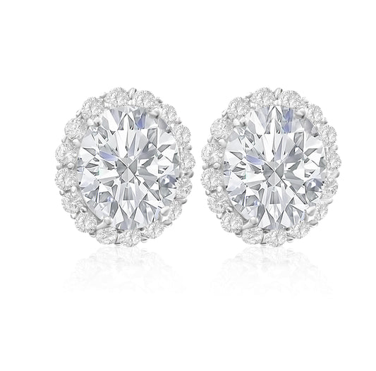 *PRE-ORDER - 925 Sterling Silver Oval Halo Diamond CZ Stud Earrings