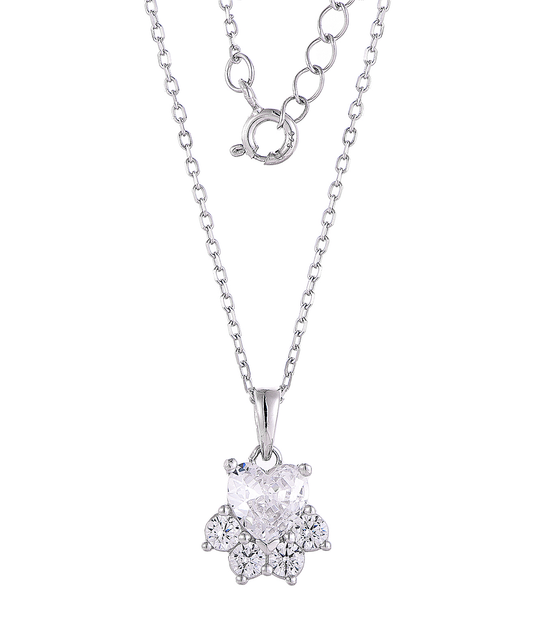 925 Sterling Silver Diamond CZ Paw Necklace