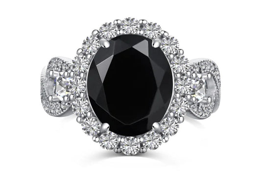 925 Sterling Silver Infinity Oval Cut Black Onyx & Diamond Cubic Zirconia Ring - CS