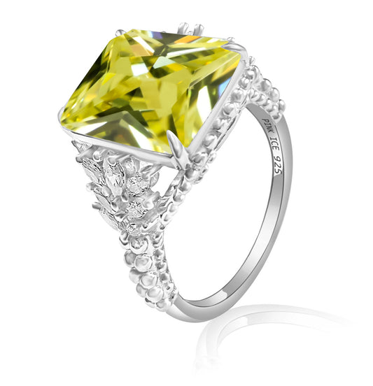 Olive Green CZ Beaded Shank 925 Sterling Silver Ring
