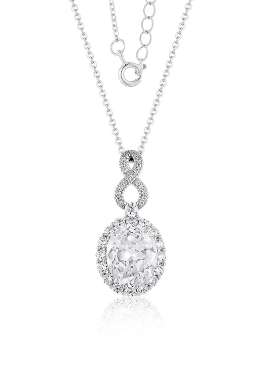 Oval Cut Halo Diamond CZ Infinity Necklace in 925 Sterling Silver