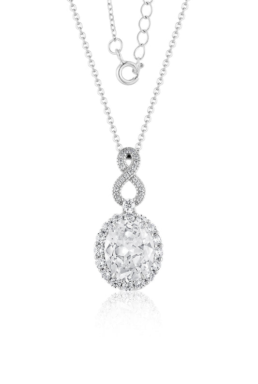 *PRE-ORDER* Oval Cut Halo Diamond CZ Infinity Necklace in 925 Sterling Silver
