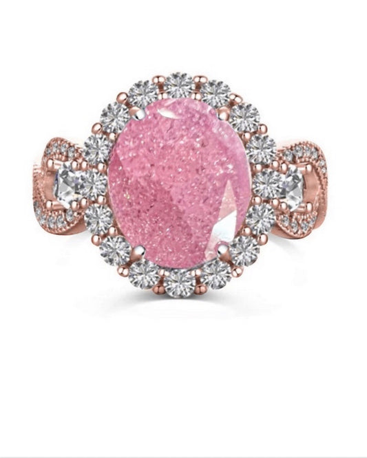 *PRE-ORDER - 925 Sterling Silver Infinity Oval Cut Light Pink Ice & Diamond Cubic Zirconia Ring - Rose Gold