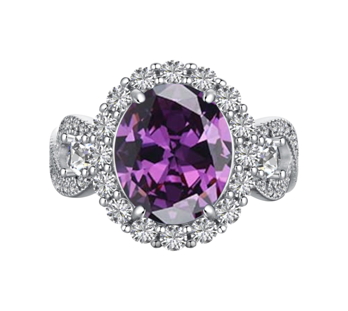 *PRE-ORDER - 925 Sterling Silver Infinity Oval Cut Amethyst CZ Ring
