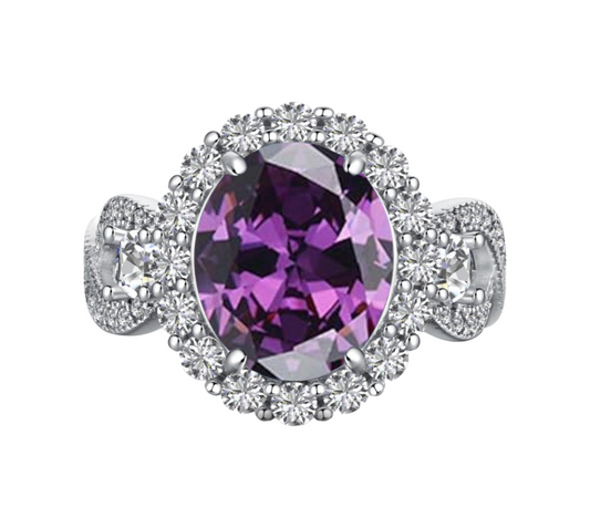 925 Sterling Silver Infinity Oval Cut Amethyst CZ Ring