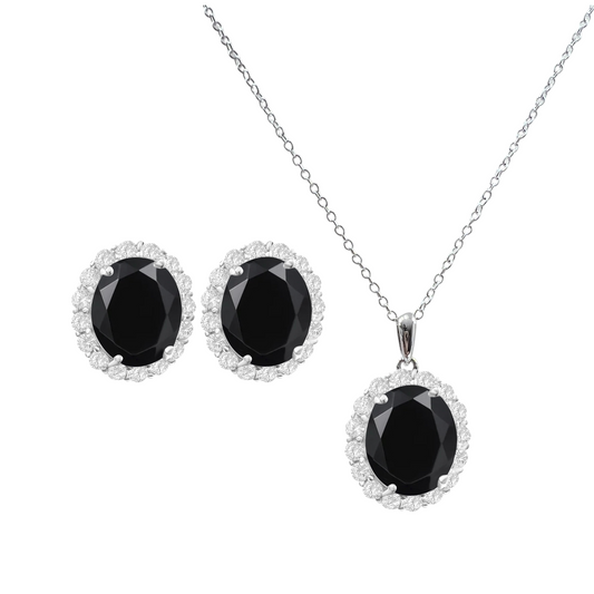 *PRE-ORDER - 925 Sterling Silver Oval Cut Black Onyx Necklace & Earrings Set