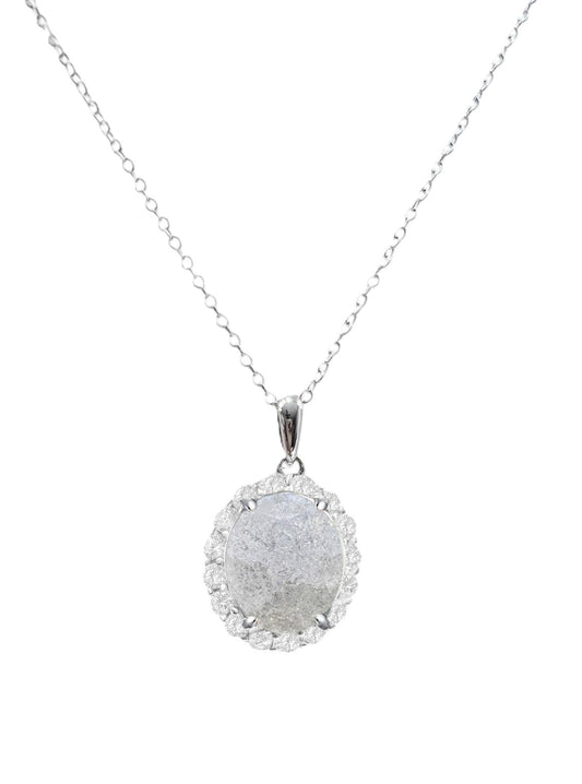 925 Sterling Silver Oval Cut White Ice CZ Necklace