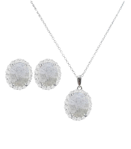 *PRE-ORDER - 925 Sterling Silver Oval Cut White Ice CZ Necklace & Earrings Set