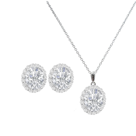 *PRE-ORDER - 925 Sterling Silver Oval Cut Diamond CZ Neclace & Earrings Jewelry Set