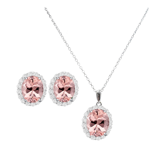*PRE-ORDER - 925 Sterling Silver Oval Cut Morganite CZ Necklace & Earrings Set