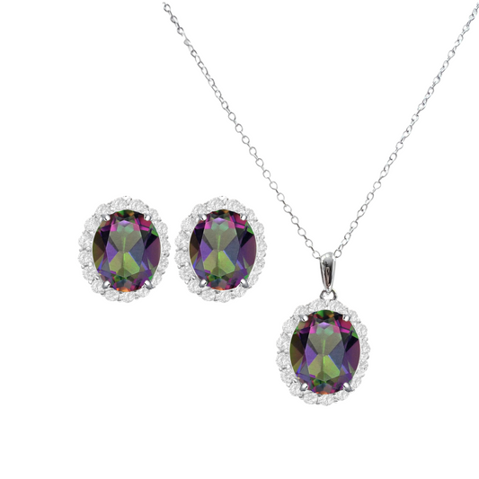 *PRE-ORDER - 925 Sterling Silver Oval Cut Rainbow Topaz Necklace & Earrings Set