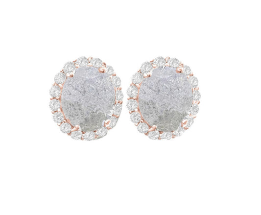 *PRE-ORDER - 925 Sterling Silver Oval Cut White Ice CZ Earrings - Rose Gold
