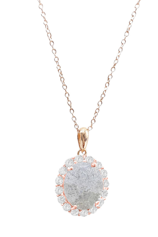 925 Sterling Silver Oval Cut White Ice CZ Necklace - Rose Gold