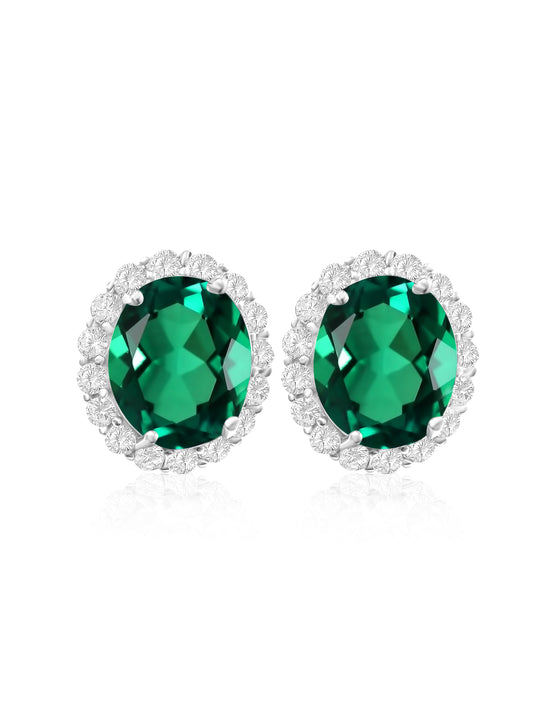 *PRE-ORDER - 925 Sterling Silver Oval Halo Emerald Green CZ Stud Earrings