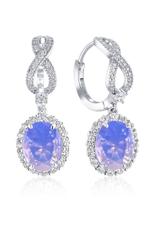 *PRE-ORDER * 925 Sterling Silver Oval Halo Pink Moonstone Infinity Drop Earrings
