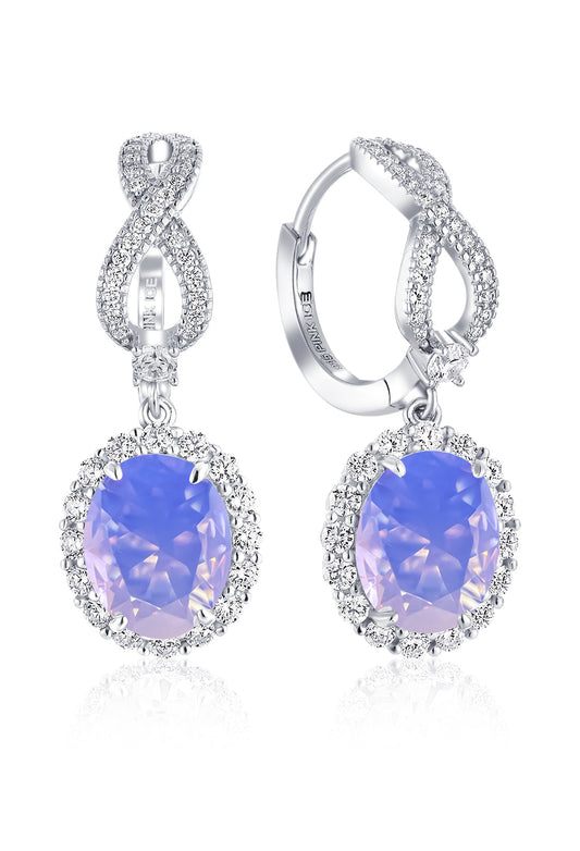 925 Sterling Silver Oval Halo Pink Moonstone Infinity Drop Earrings
