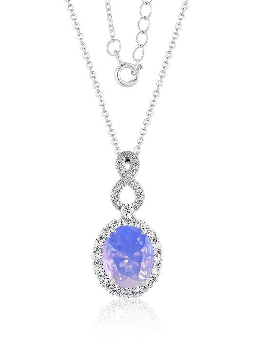 *PRE-ORDER* Oval Cut Halo Pink Moonstone CZ Infinity Necklace in 925 Sterling Silver