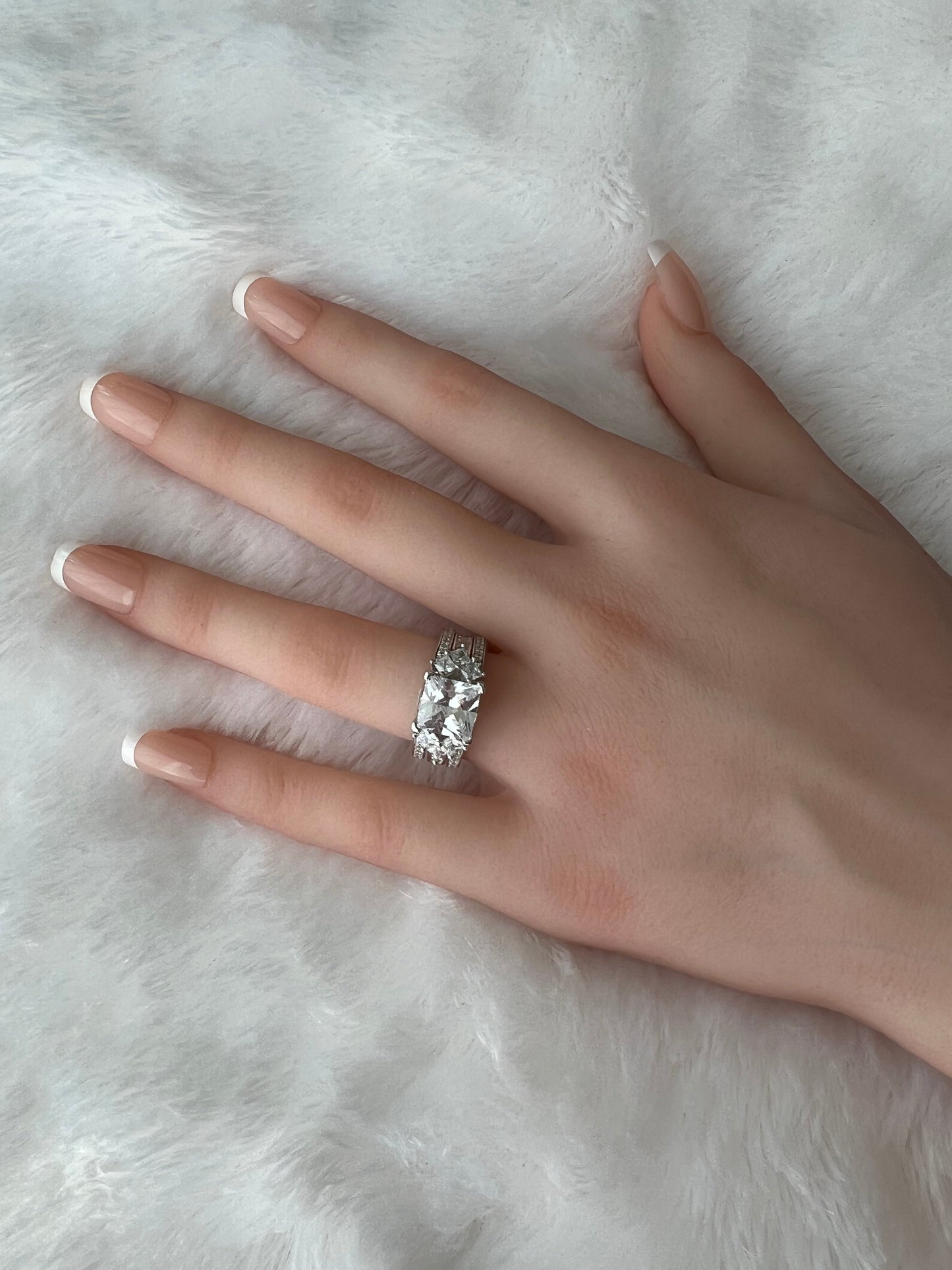 *PRE-ORDER - 925 Sterling Silver Princess Cut, Diamond CZ Tri-Band Ring