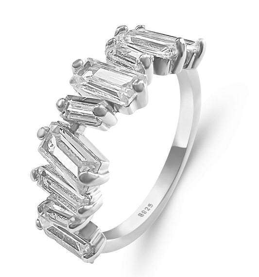Asymmetrical Tapered Baguette Diamond Cubic Zirconia Band in .925 Sterling Silver