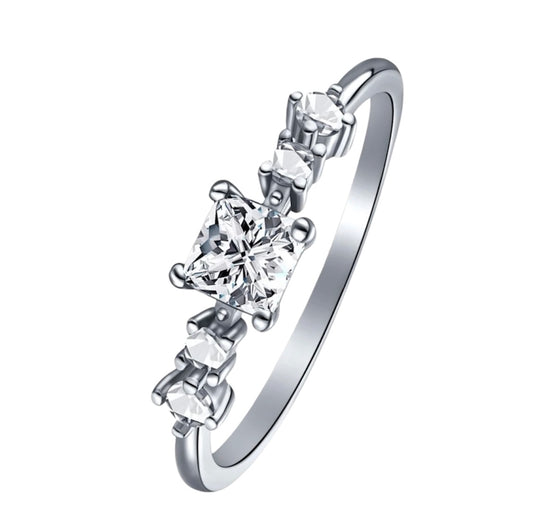 Dainty 925 Sterling Silver Square Shape Diamond Cubic Zirconia Promise Ring