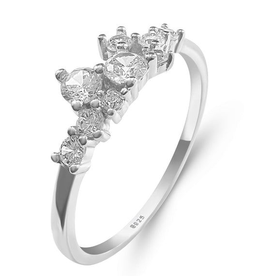 Dainty Sterling Silver Diamond Cubic Zirconia Cluster Ring