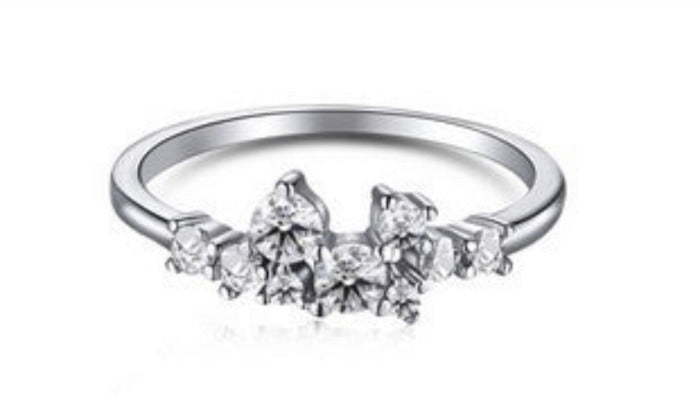 Dainty Sterling Silver Diamond Cubic Zirconia Cluster Ring
