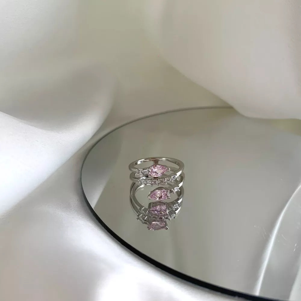Sterling Silver Light Pink & White Cubic Zirconia Spiral Ring