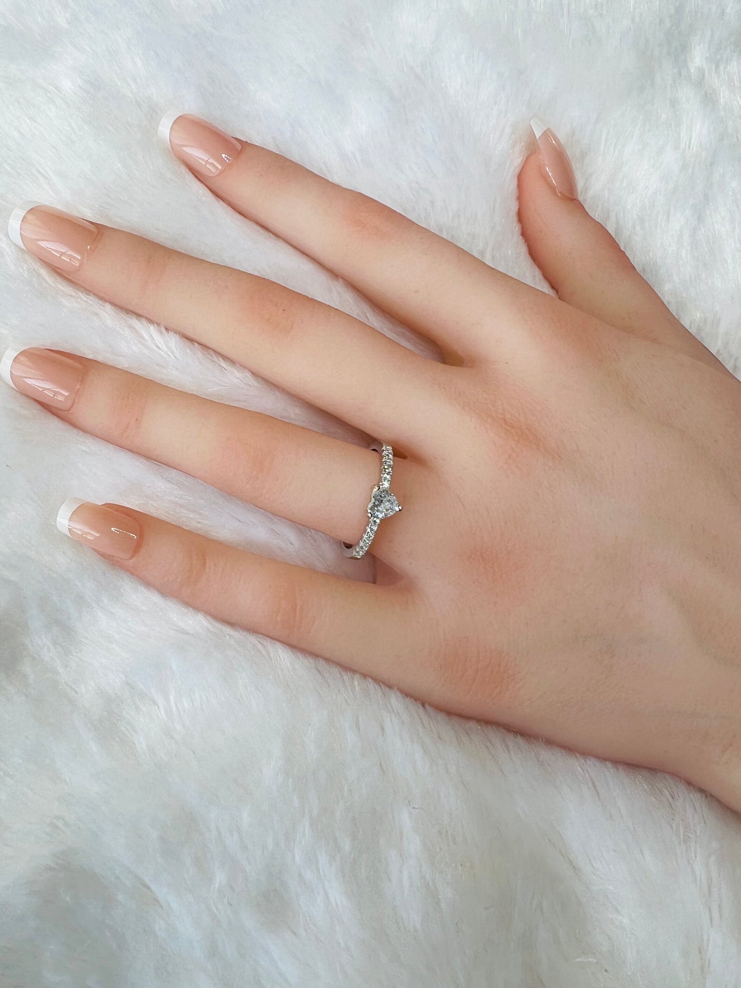 Dainty Sterling Silver Heart Clear Cubic Zirconia Engagement Ring