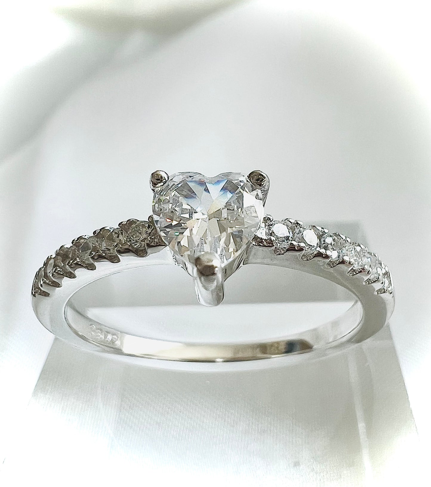 Dainty Sterling Silver Heart Clear Cubic Zirconia Engagement Ring