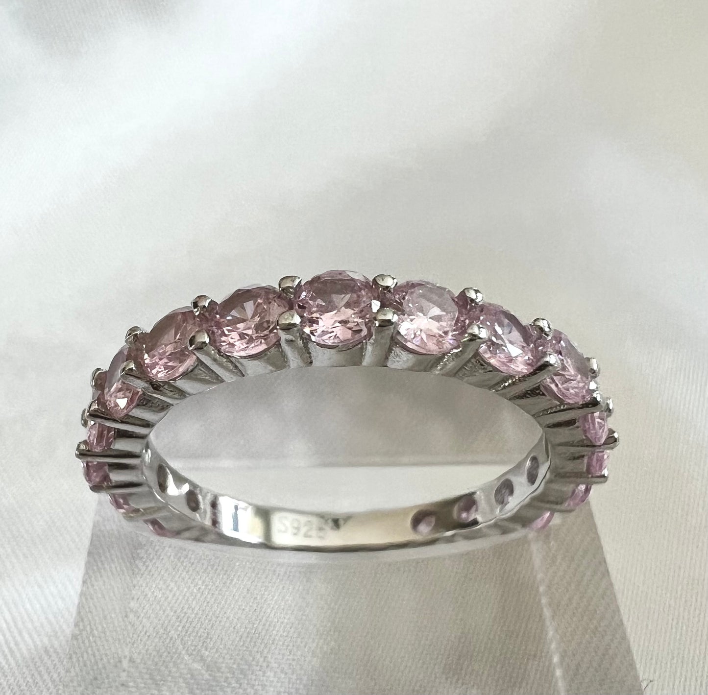 Sterling Silver Round Pink Cubic Zirconia Band