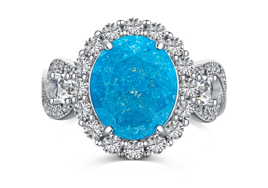 Infinity Oval Cut Aqua Blue Ice & Diamond Cubic Zirconia Ring on Sterling Silver