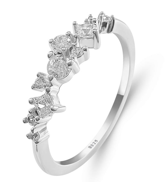 Simple & Dainty Sterling Silver Diamond Cubic Zirconia Stackable Cluster Ring