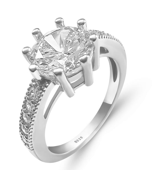 Sterling Silver Diamond Cubic Zirconia Wedding / Engagement Ring