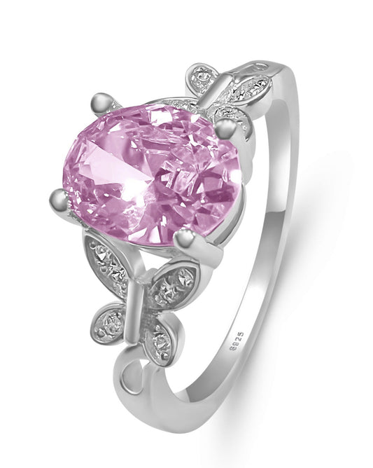 Sterling Silver Butterfly Pink Cubic Zirconia Ring
