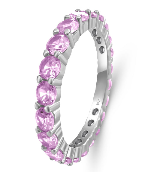 Sterling Silver Round Pink Cubic Zirconia Band
