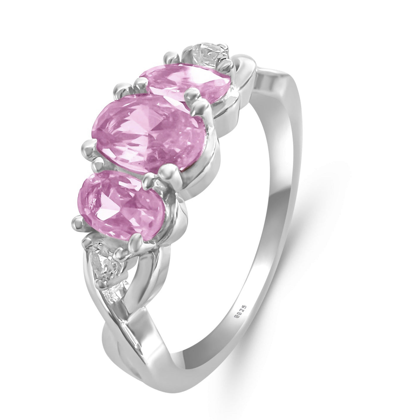 Sterling Silver Triple Oval Pink Cubic Zirconia Ring