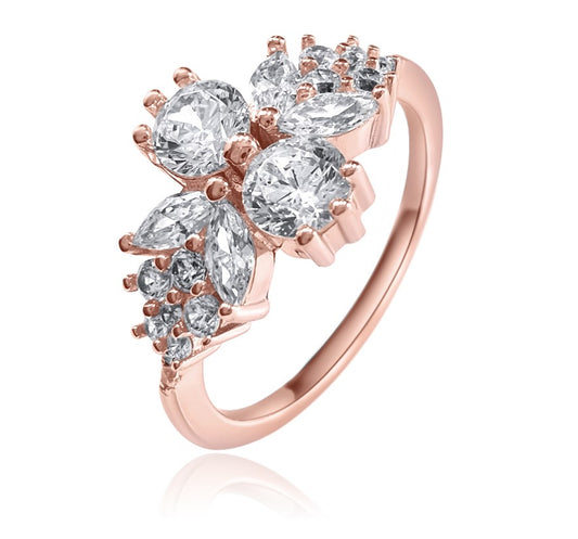Sterling Silver Brilliant Butterfly Diamond Cubic Zirconia Ring on Rose Gold