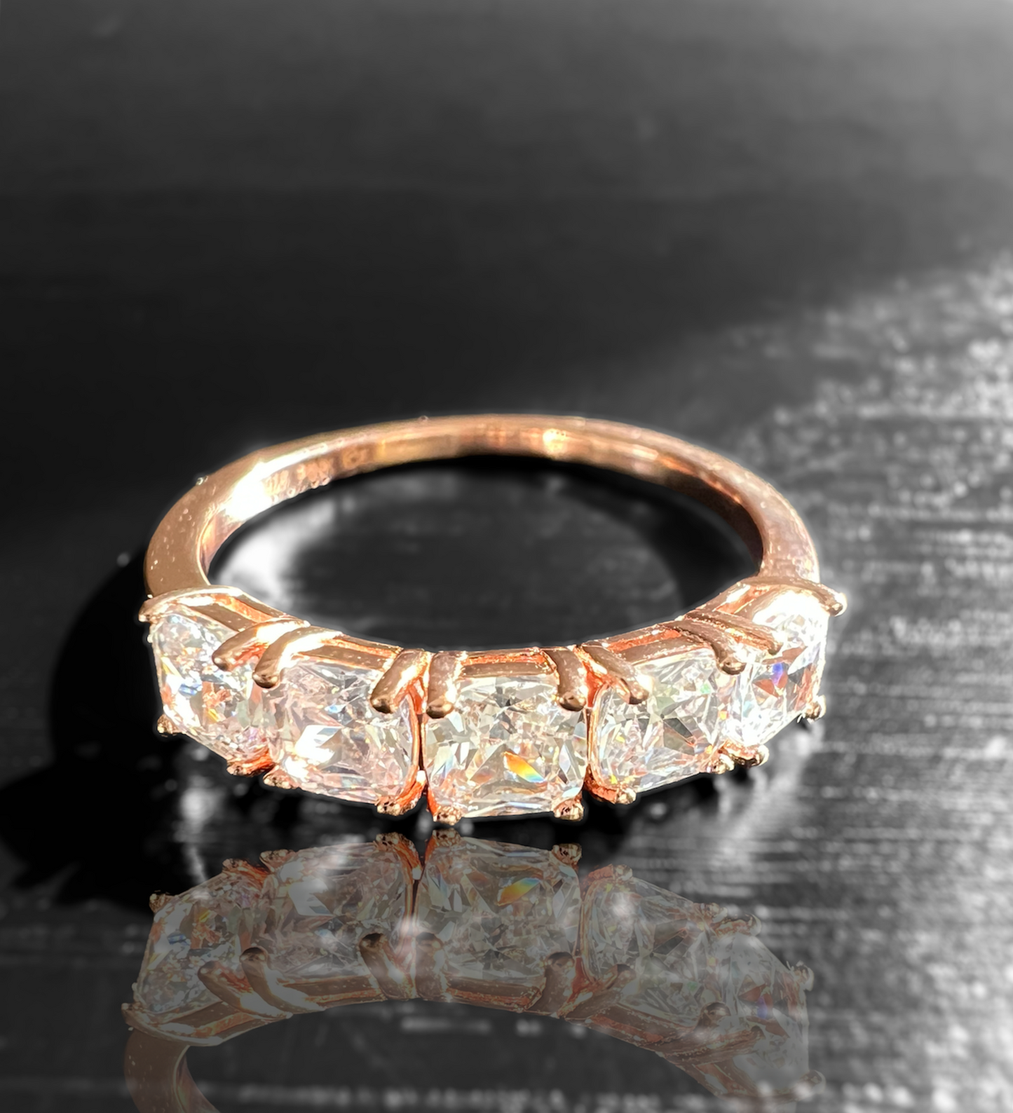 Sterling Silver Princess Cut Diamond Cubic Zirconia Wedding Band in Rose Gold