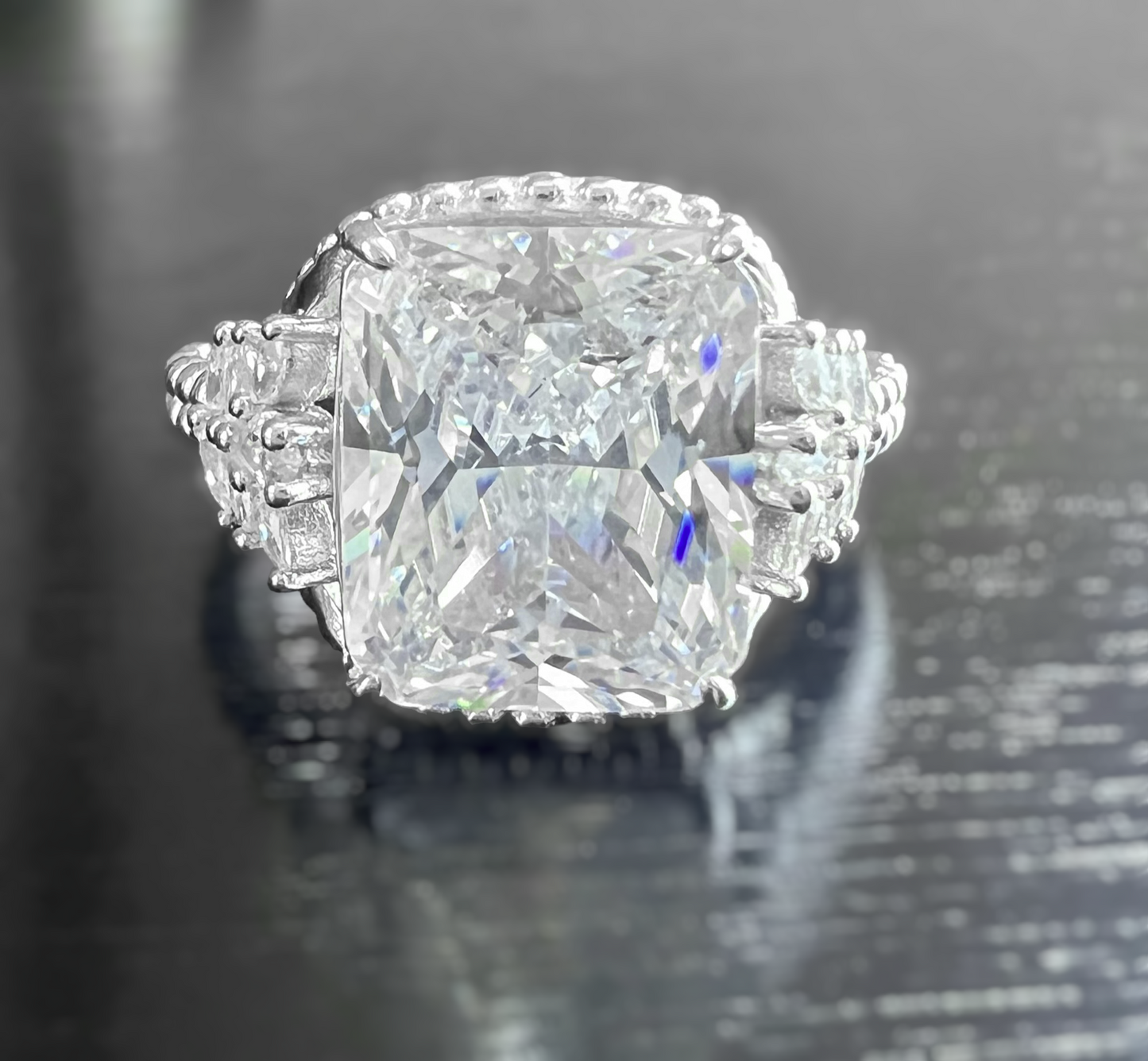 *PRE-ORDER - Diamond CZ Beaded Shank 925 Sterling Silver Ring