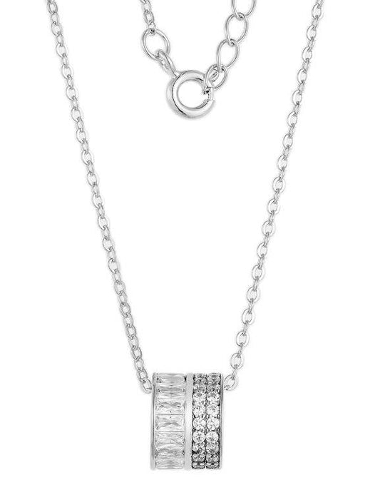 925 Sterling Silver Cylinder Diamond CZ & Baguette Pendant Necklace